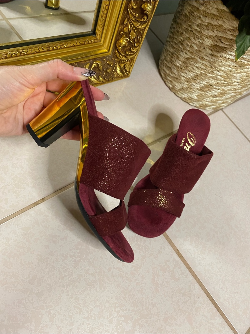 Onex Burgundy & Gold Accent Heels